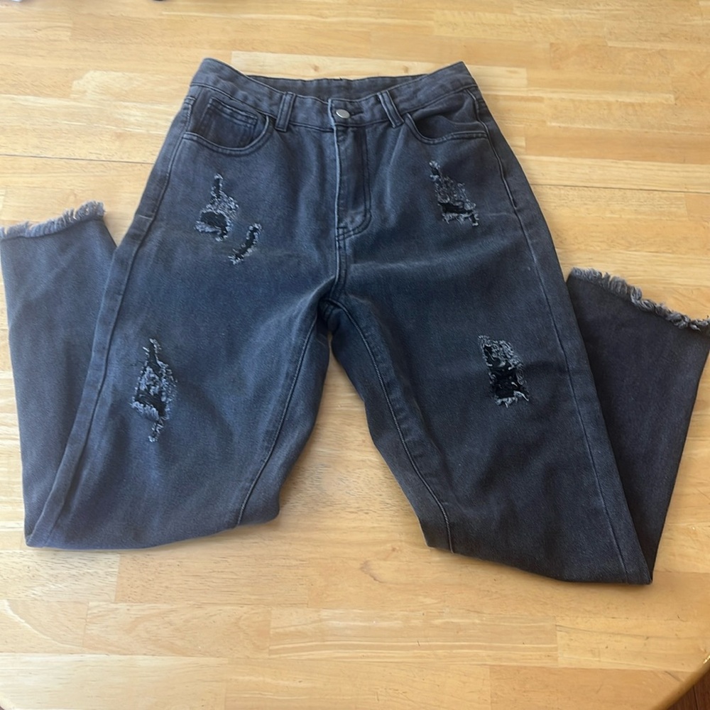 Black ripped high rise jeans